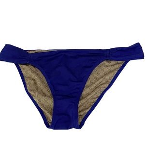 Victoria's Secret Swimwear Solid Blue Logo Ruched Side Bikini Swim Bottom